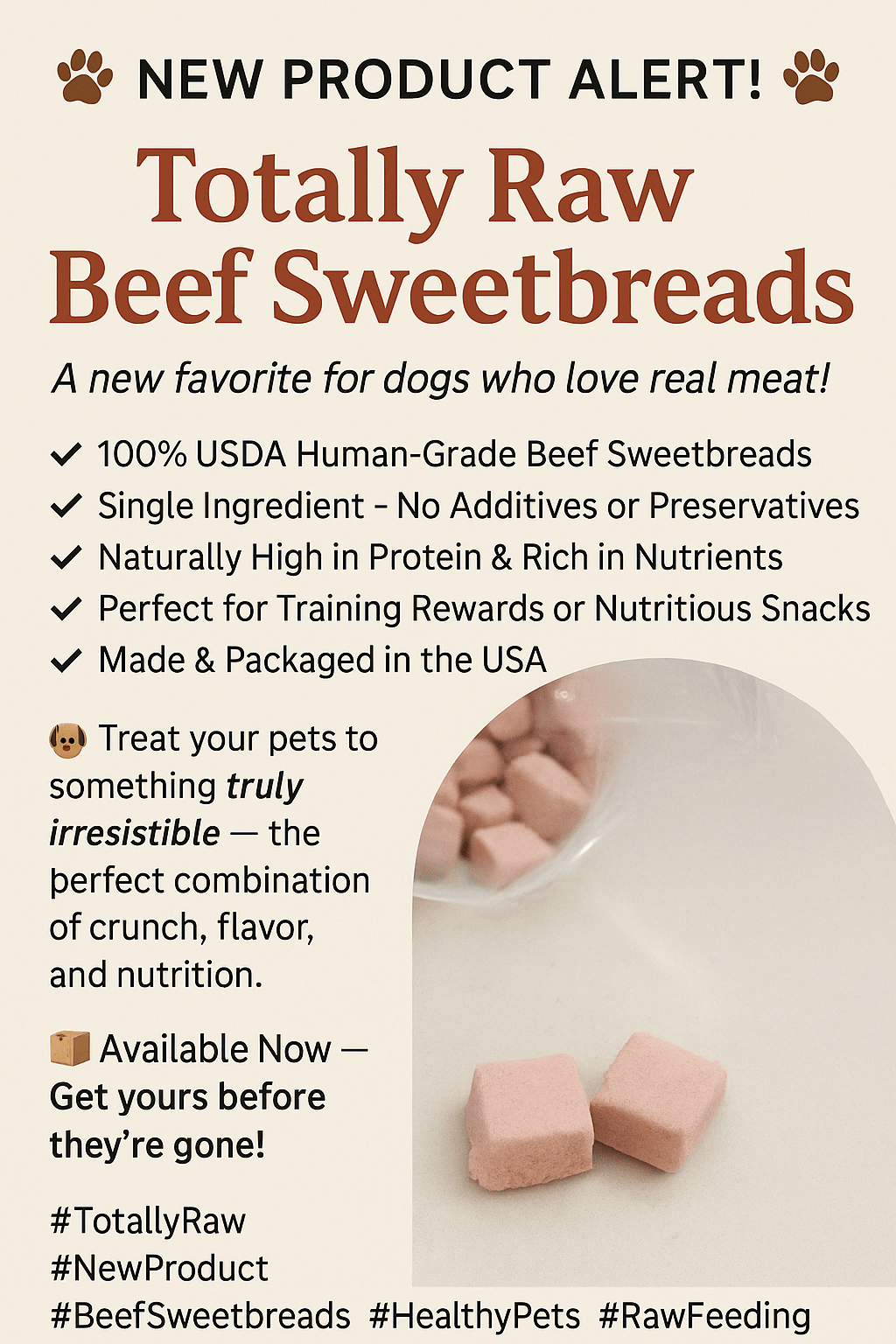 Freeze Dried Beef Sweetbread Thymus gland and Pancreas - Totally Raw